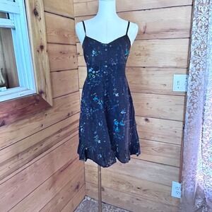 Vintage 100% Cotton Floral Sundress Womens Medium Blue Sam & Max Ditsy Babydoll